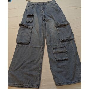 Simple Society Wide Leg Cargo Jeans Light Wash Baggy Y2K Women’s 5/27